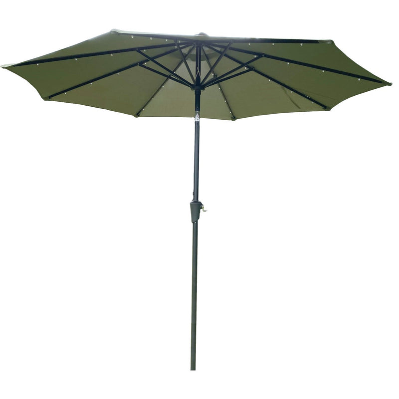 Outdoor Expressions 9 Ft. Aluminum Tilt/Crank Heather Green Patio Umbrella with Solar LED Lights