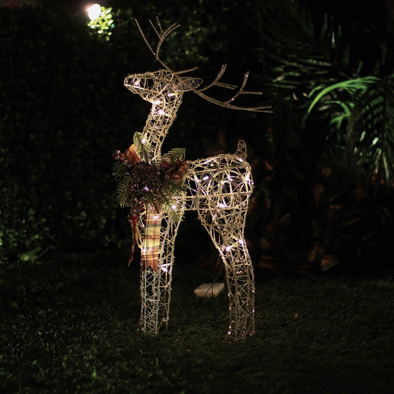 Alpine 24 In. Warm White LED Gold Wire Standing Christmas Reindeer Lighted Decoration