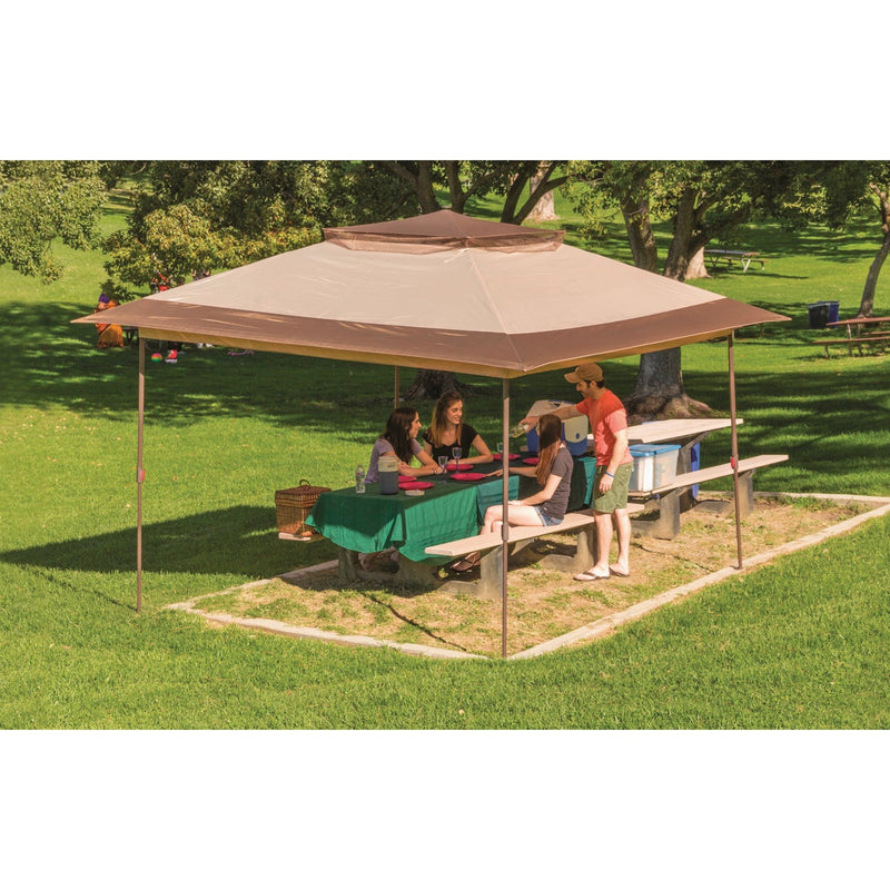 Crown Shade Mega Shade 10 Ft. x 10 Ft. Cool Gray Steel Frame Khaki Canopy Automatic Awning