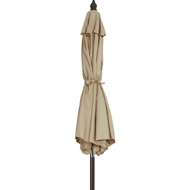 Outdoor Expressions 9 Ft. Pulley Tan Market Patio Umbrella with Chrome Plated Hardware