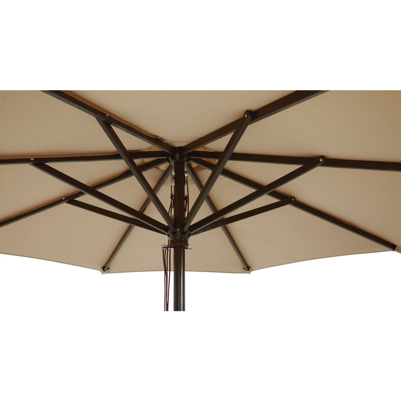 Outdoor Expressions 9 Ft. Pulley Tan Market Patio Umbrella with Chrome Plated Hardware