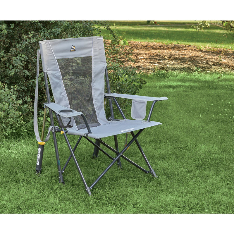 GCI Outdoor Comfort Pro Mercury Gray PVC-Backed Polyester Steel Powder-Coated Folding Rocker