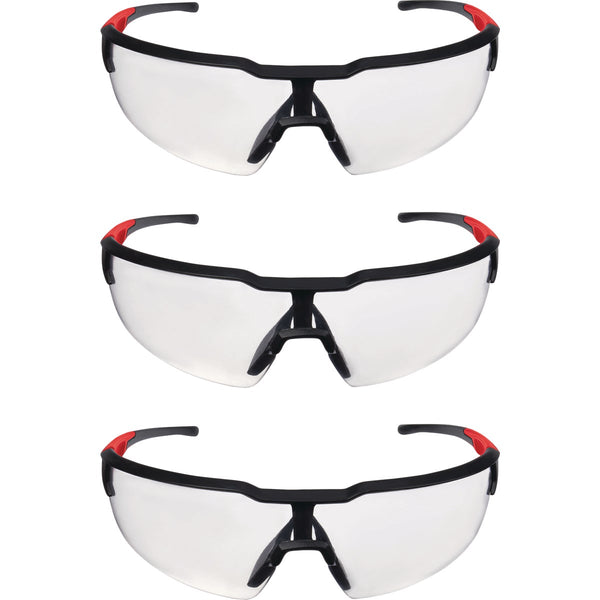Milwaukee Red & Black Frame Safety Glasses with Clear Anti-Scratch Lenses (3-Pack)