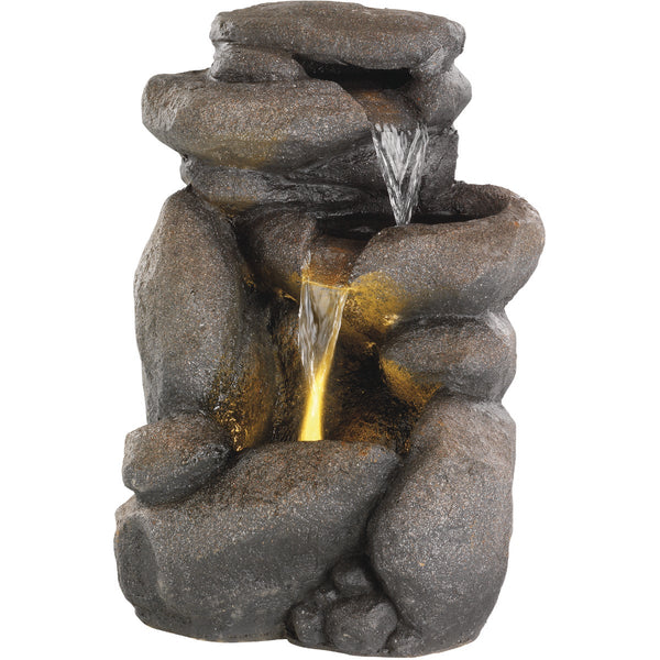 Lumineo 14.2 In. W. x 20.9 In. H. x 10.6 In. L. Glassfiber Reinforced Concrete Stone Waterfall Fountain