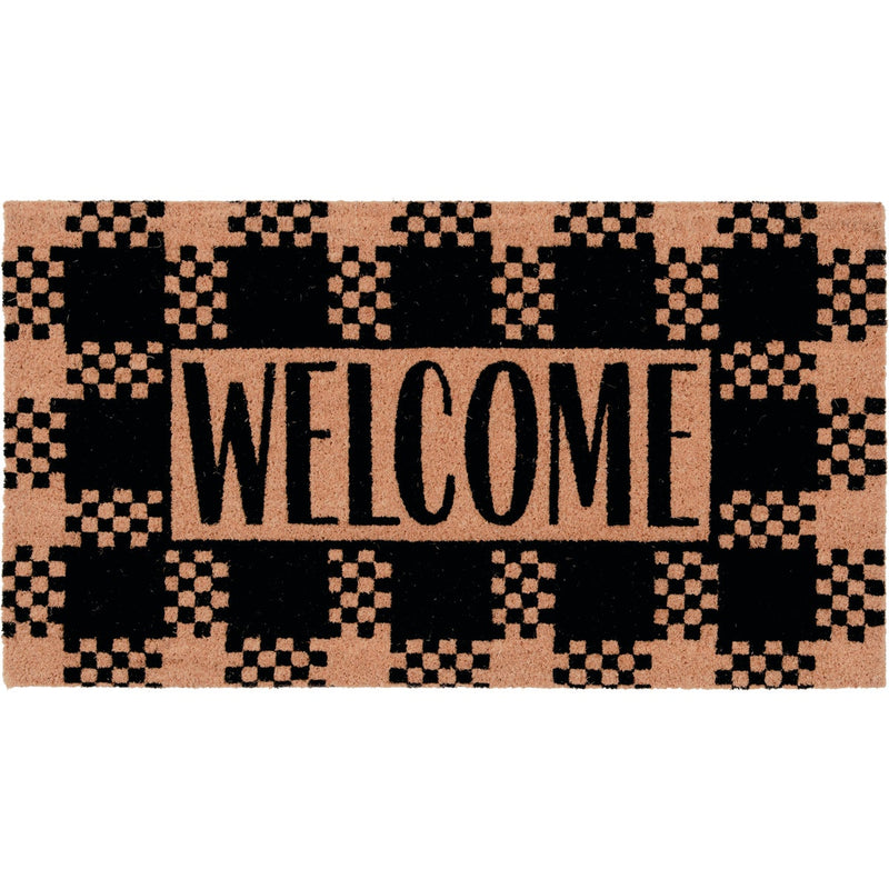 Natco Home 20 In. x 36 In. Coir Outdoor Doormat, Welcome Plaid Frame