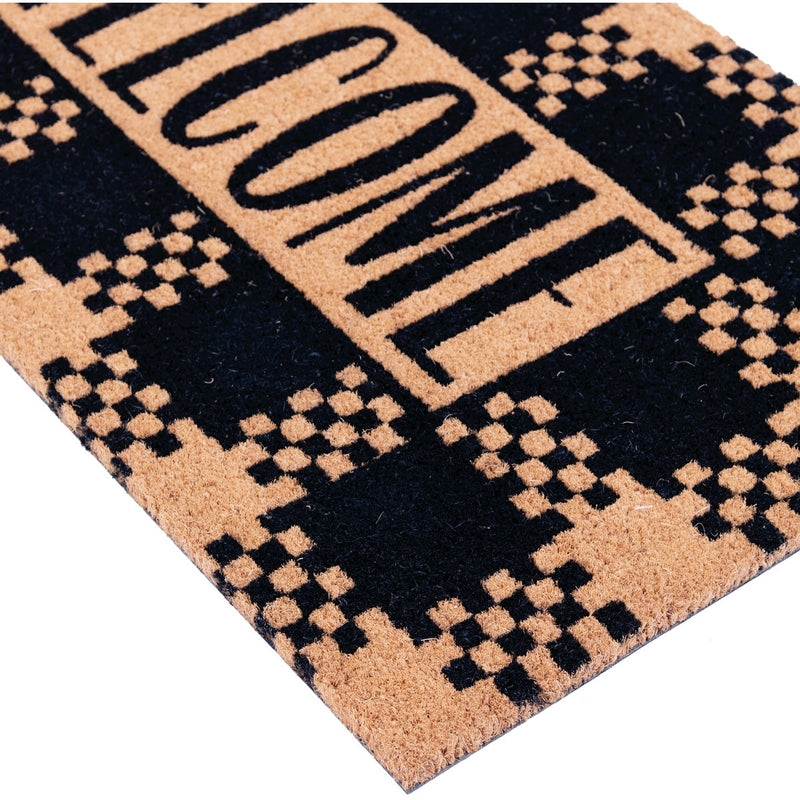 Natco Home 20 In. x 36 In. Coir Outdoor Doormat, Welcome Plaid Frame