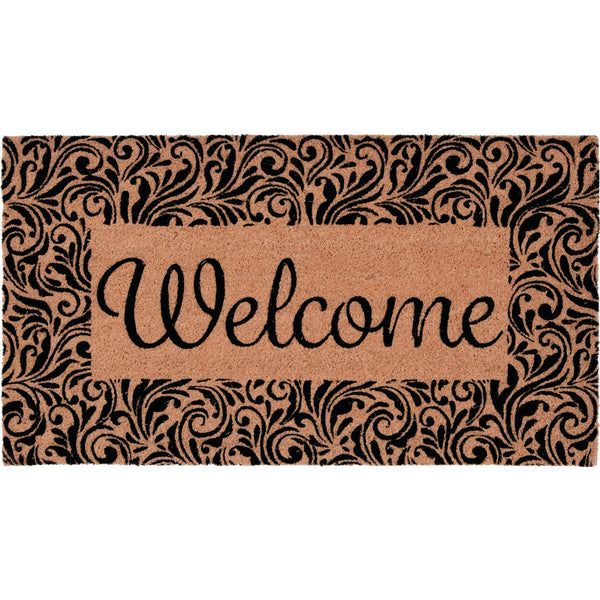 Natco Home 20 In. x 36 In. Coir Outdoor Doormat, Scroll Welcome Border