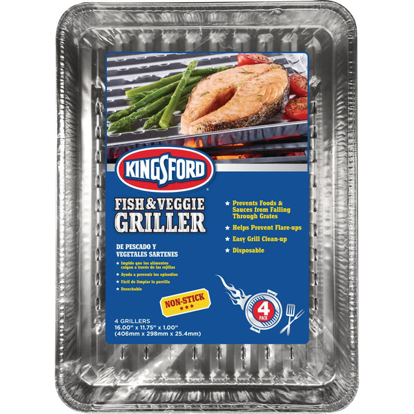 Kingsford Non-Stick Aluminum 11.75 In. W. x 16 In. L. Fish & Veggie Griller Pan (4-Pack)