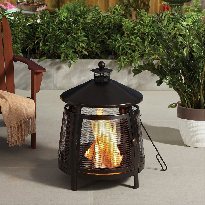 Wood Burning Round Standing 30 In. H. Outdoor Fireplace