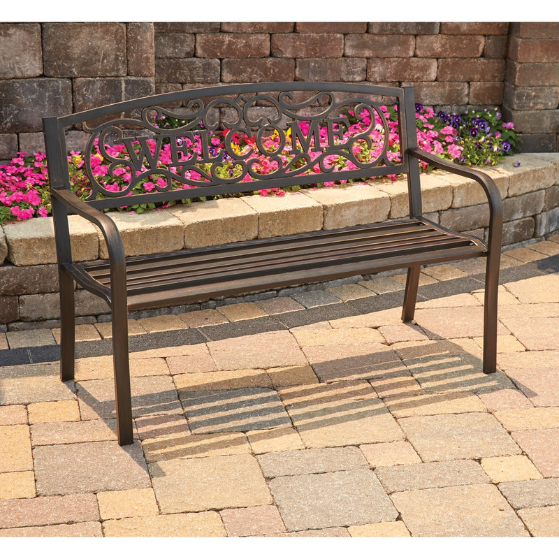 Outdoor Expressions 50 In. Black Steel Welcome Steel Bench