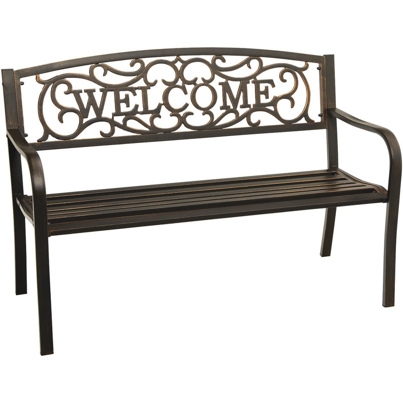 Outdoor Expressions 50 In. Black Steel Welcome Steel Bench