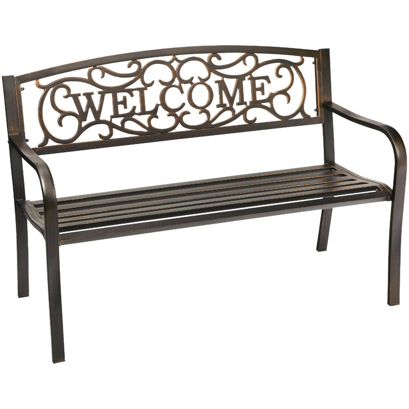 Outdoor Expressions 50 In. Black Steel Welcome Steel Bench