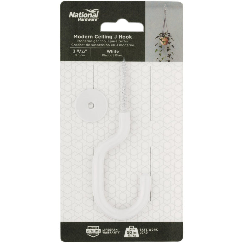 National 2682 3-11/32 In. White Steel  Modern Ceiling J-Hook Plant Hanger