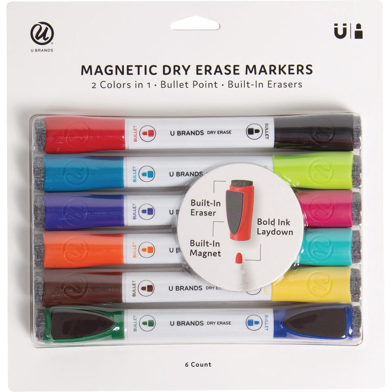 U Brands Magnetic Double Ended Chisel Tip Dry Erase Marker Assortment (6-Pack)