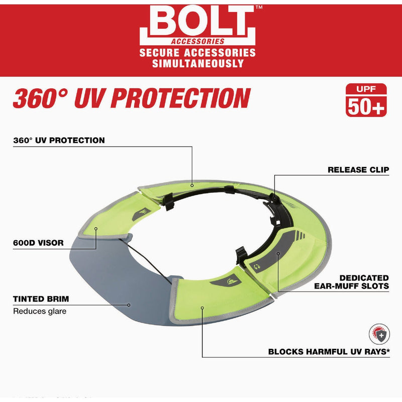 Milwaukee Bolt Hi-Vis Yellow Nylon Hard Hat Sun Visor with 50+UPF UV Protection