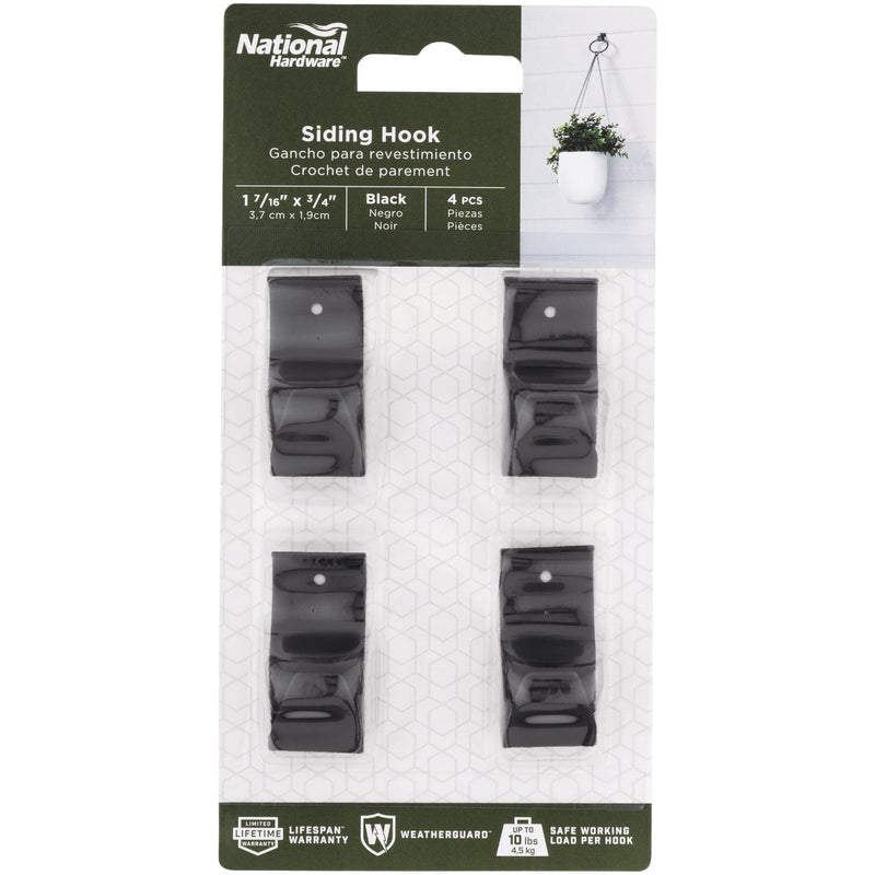 National 2684 1-7/16 In. Black Steel Siding Hook Plant Hanger (4-Pack)