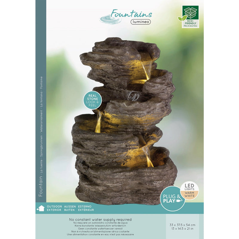 Lumineo 14.8 In. W. x 21.3 In. H. x 13 In. L. Glassfiber Reinforced Concrete Rock Waterfall Fountain