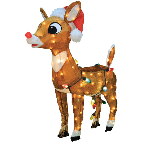 Rudolph 24 In. Incandescent Rudolph with Santa Hat Holiday Yard Art