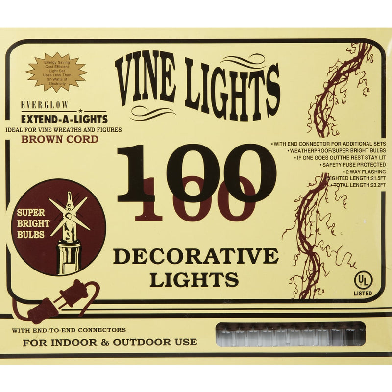 J Hofert Clear 100-Bulb Mini Incandescent Vine Light Set with Brown Wire