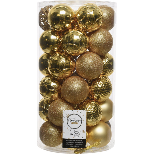 Decoris 2.4 In. Shatterproof Light Gold Bauble Christmas Ornament (37-Pack)