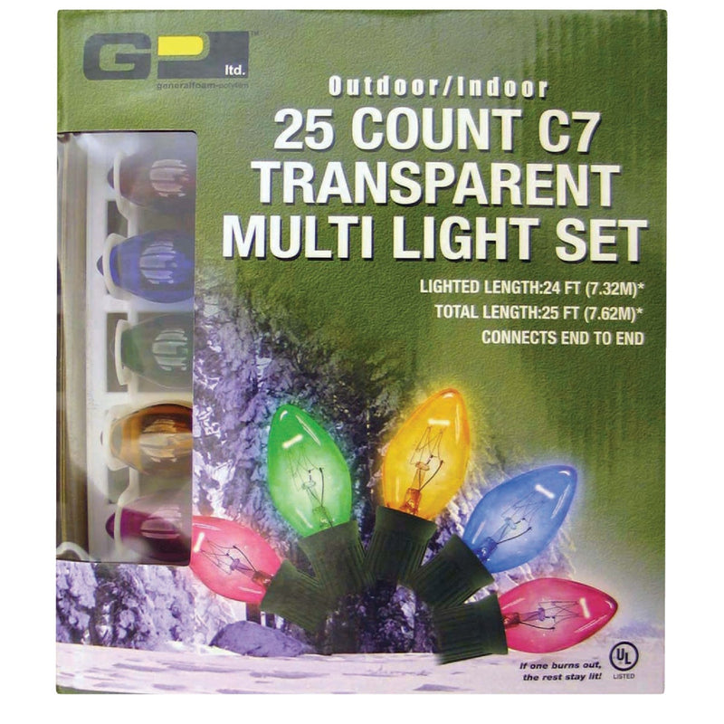 J Hofert Transparent Multi 25-Bulb C7 Incandescent Light Set