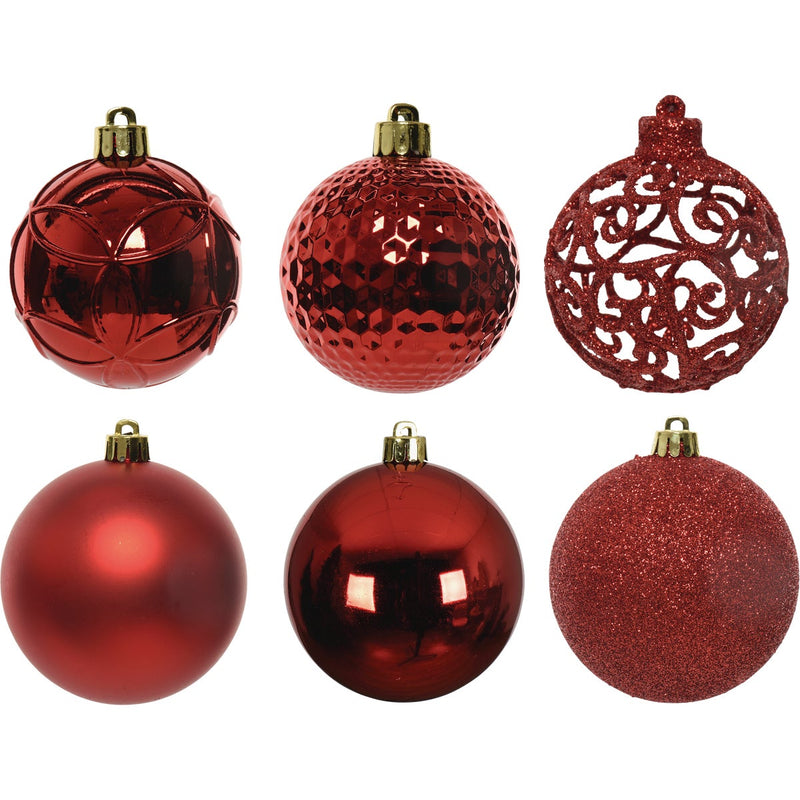Decoris 2.4 In. Shatterproof Christmas Red Bauble Christmas Ornament (37-Pack)