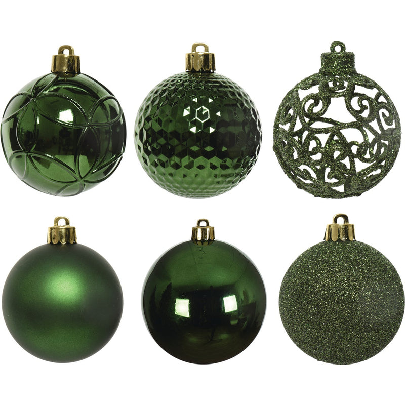 Decoris 2.4 In. Shatterproof Pine Green Bauble Christmas Ornament (37-Pack)