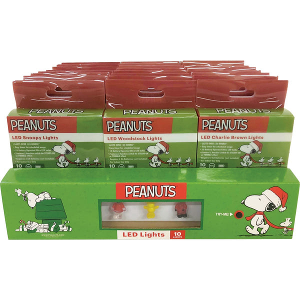 Peanuts Warm White 10-Bulb LED Snoopy, Charlie Brown, & Woodstock Battery Operated Light Set