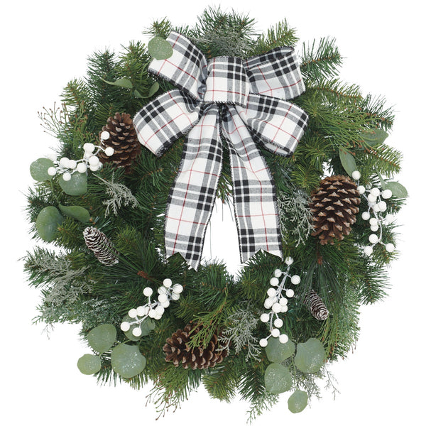 Mission Gallery 30 In. Mixed Pine Artificial Wreath with Black & Red Plaid Bow