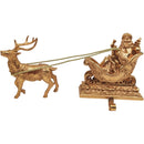 1-Stocking Resin Mantle Santa in Sleigh with Reindeer Stocking Holder