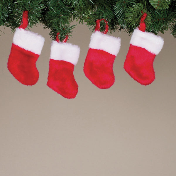 Gerson 6 In. Polyester Red Mini Stocking With Plush Cuff