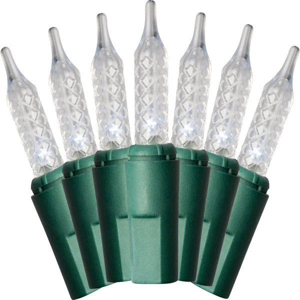 J Hofert Pure White 250-Bulb Faceted LED Light Set with Green Wire