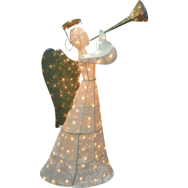 J Hofert 60 In. LED White Sisal Angel with Horn Holiday Figure