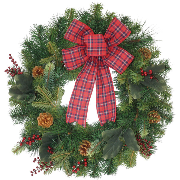 Mission Gallery 30 In. Mixed Pine Wreath with Red Plaid Bow