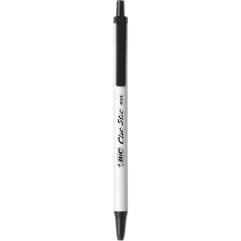 Bic Clic Stic Medium Point Black Retractable Ball Pen (12-Pack)