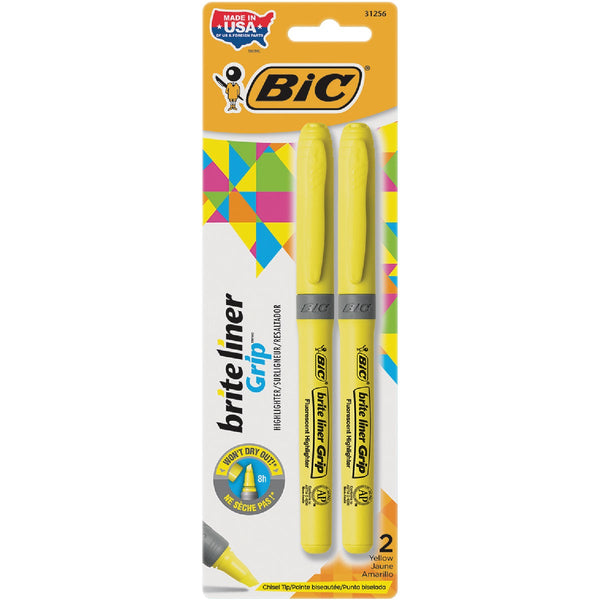 Bic Brite Liner Grip Chisel Tip Yellow Highlighter (2-Pack)