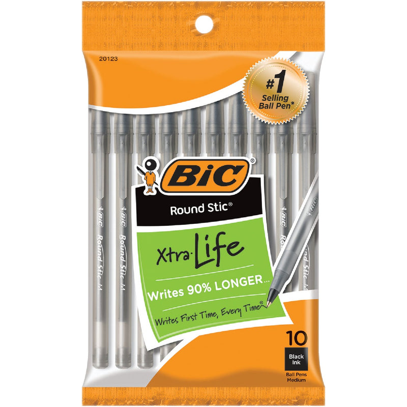 Bic Round Stic Medium Point Black Ball Pen (10-Pack)