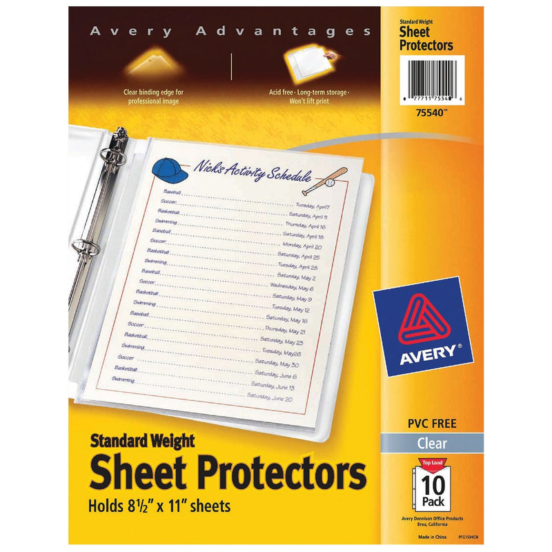 Avery Products 8-1/2 In. x 11 In. Top Loading Clear Standard Weight Sheet Protector (10-Pack)